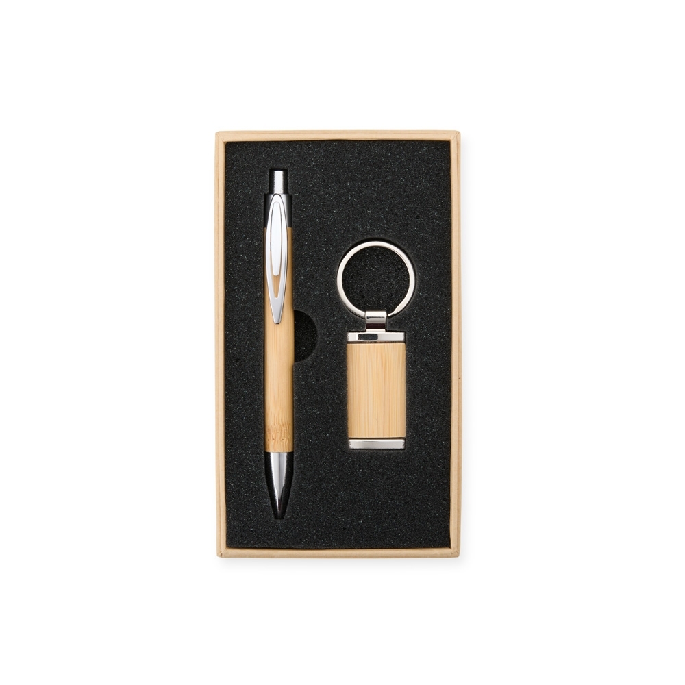 KIT CANETA E CHAVEIRO BAMBU personalizado