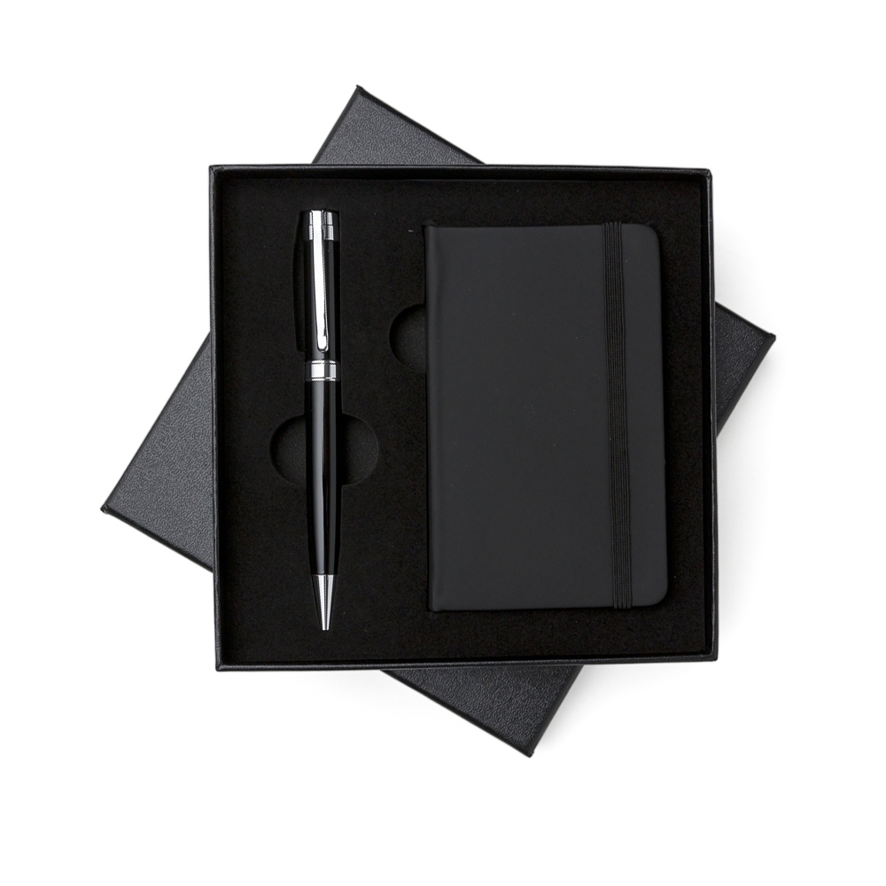 KIT CANETA E CADERNETA TIPO MOLESKINE personalizado
