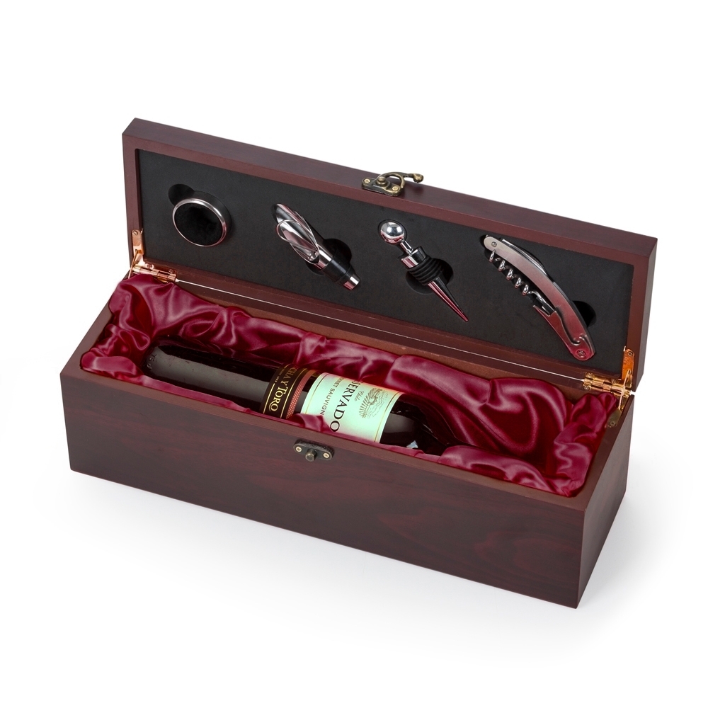 KIT VINHO  CAIXA DE MADEIRA 4 PEÇAS  PORTA GARRAFA personalizado