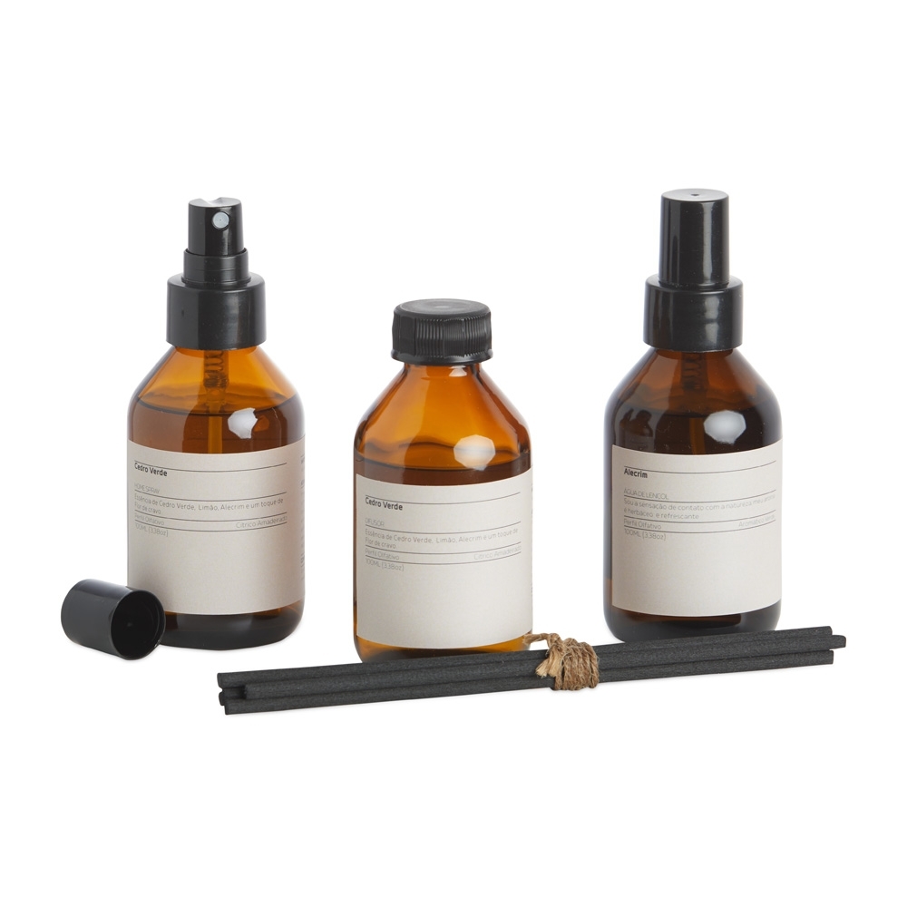 KIT C/ 3 AROMAS P/ AMBIENTES CEDRO VERDE personalizado