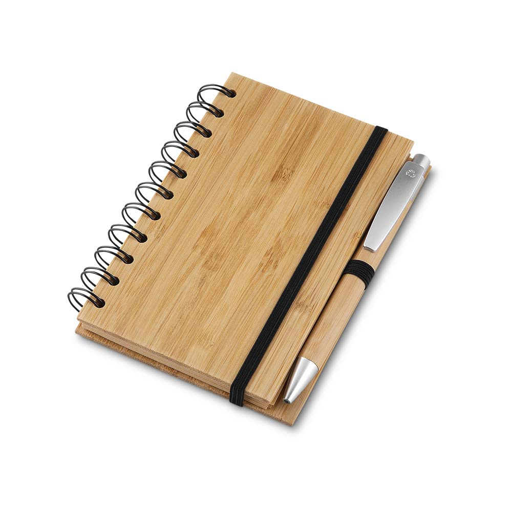 Caderno A6 Capa em Bambu com caneta (14x09cm) - Bambu personalizado
