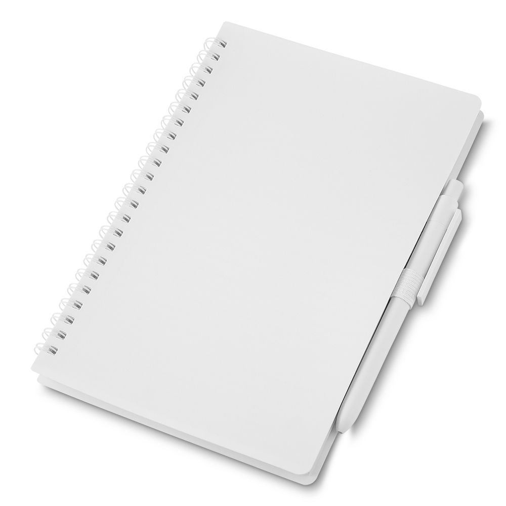 Caderno A5 Capa em PP com caneta - Branco personalizado