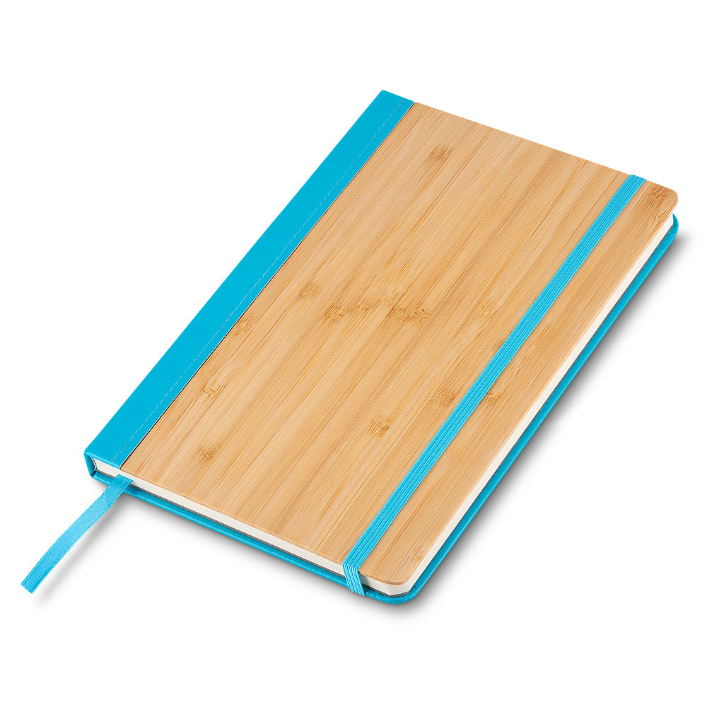 Caderno A5 Capa em Bambu e PU - Azul personalizado