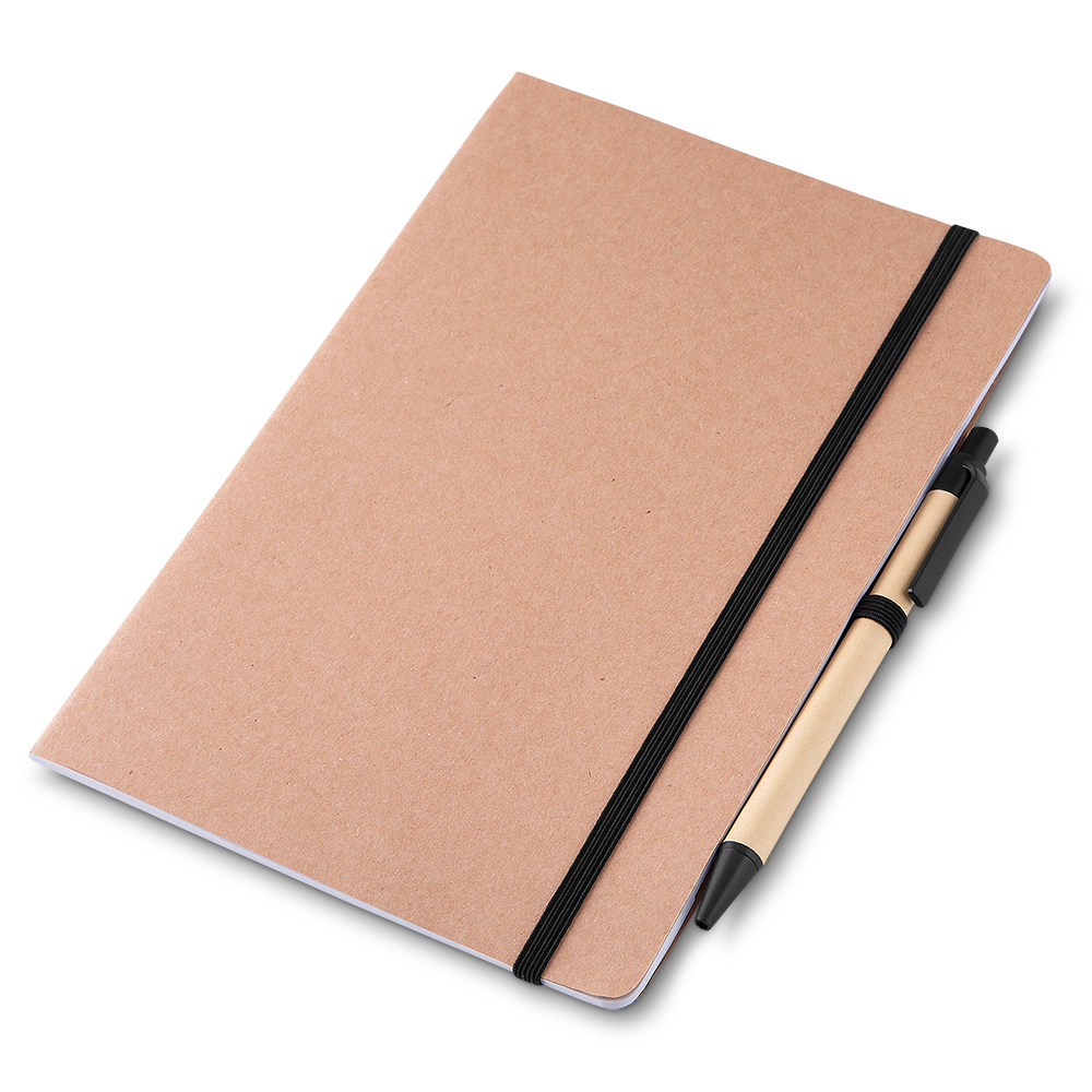 Caderno A5 capa em papel Kraft com caneta - Preto personalizado
