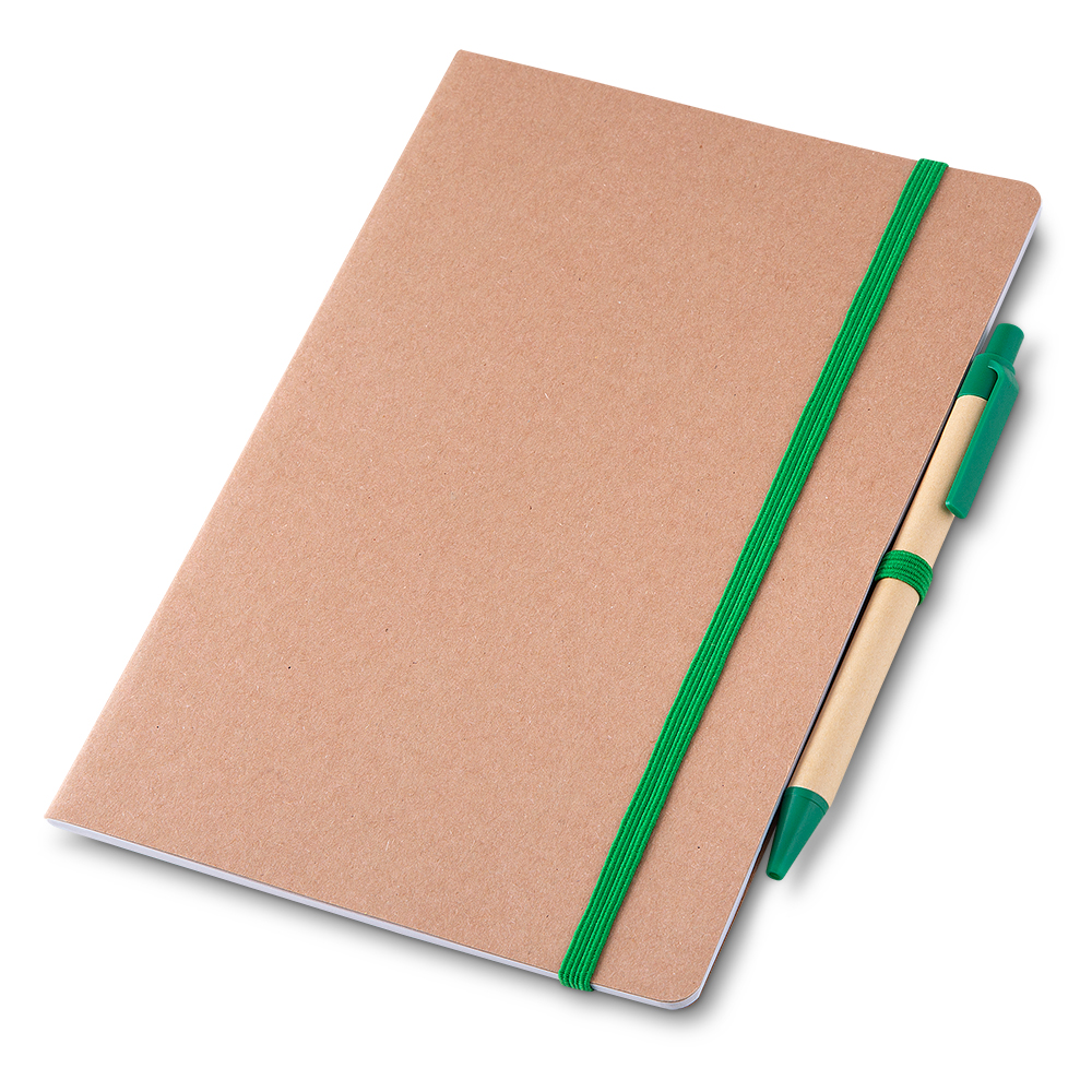 Caderno A5 capa em papel Kraft com caneta - Verde personalizado