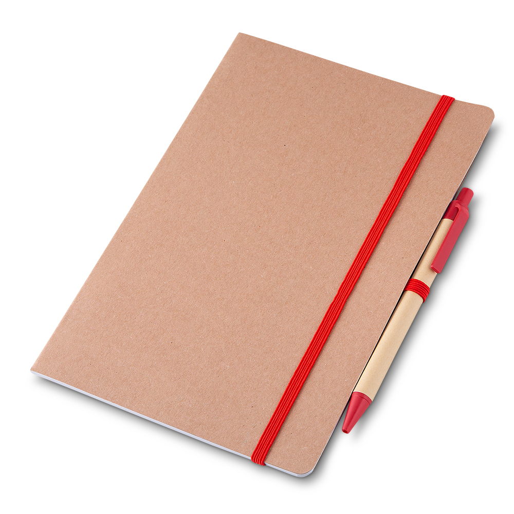Caderno A5 capa em papel Kraft com caneta - Vermelho personalizado
