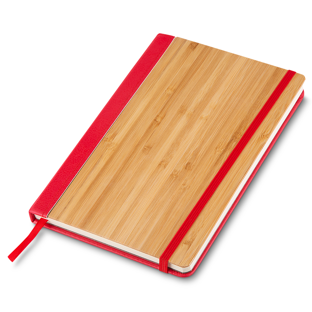 Caderno A5 Capa em Bambu e PU - Vermelho personalizado