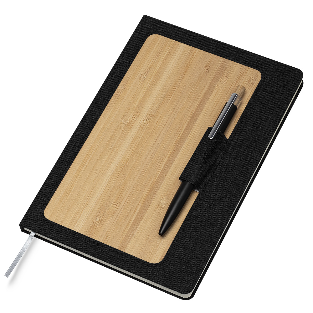 Caderno A5 Capa em RPET e Bambu - Preto personalizado