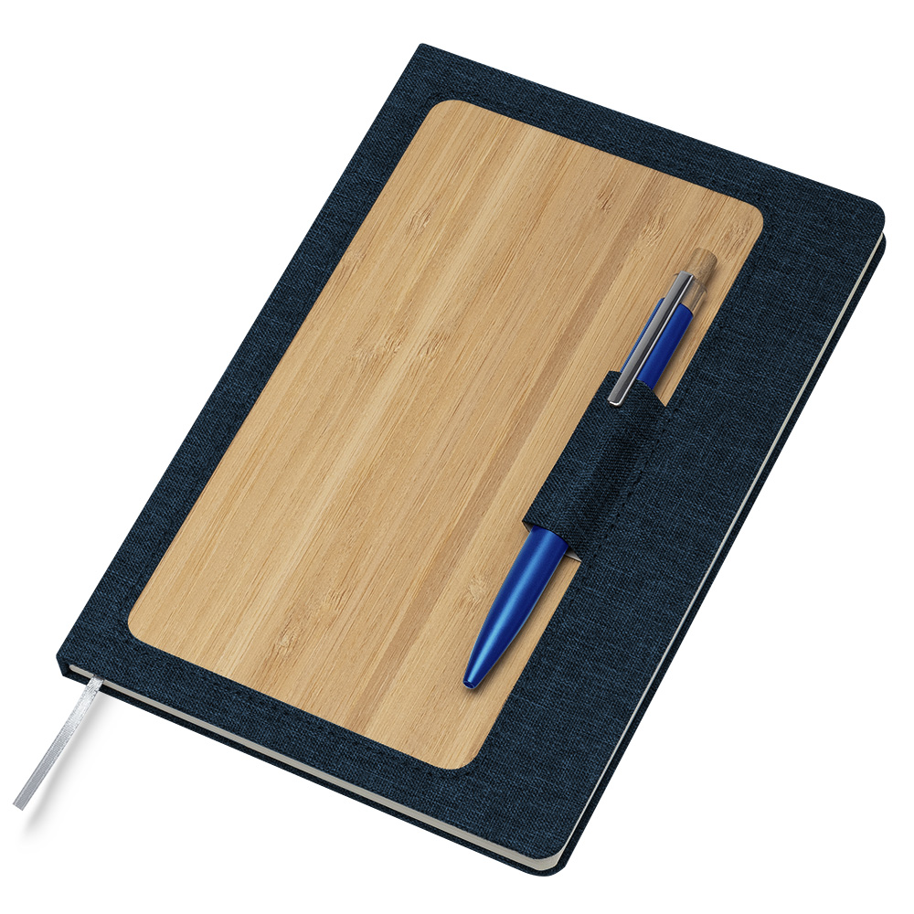 Caderno A5 Capa em RPET e Bambu - Azul personalizado