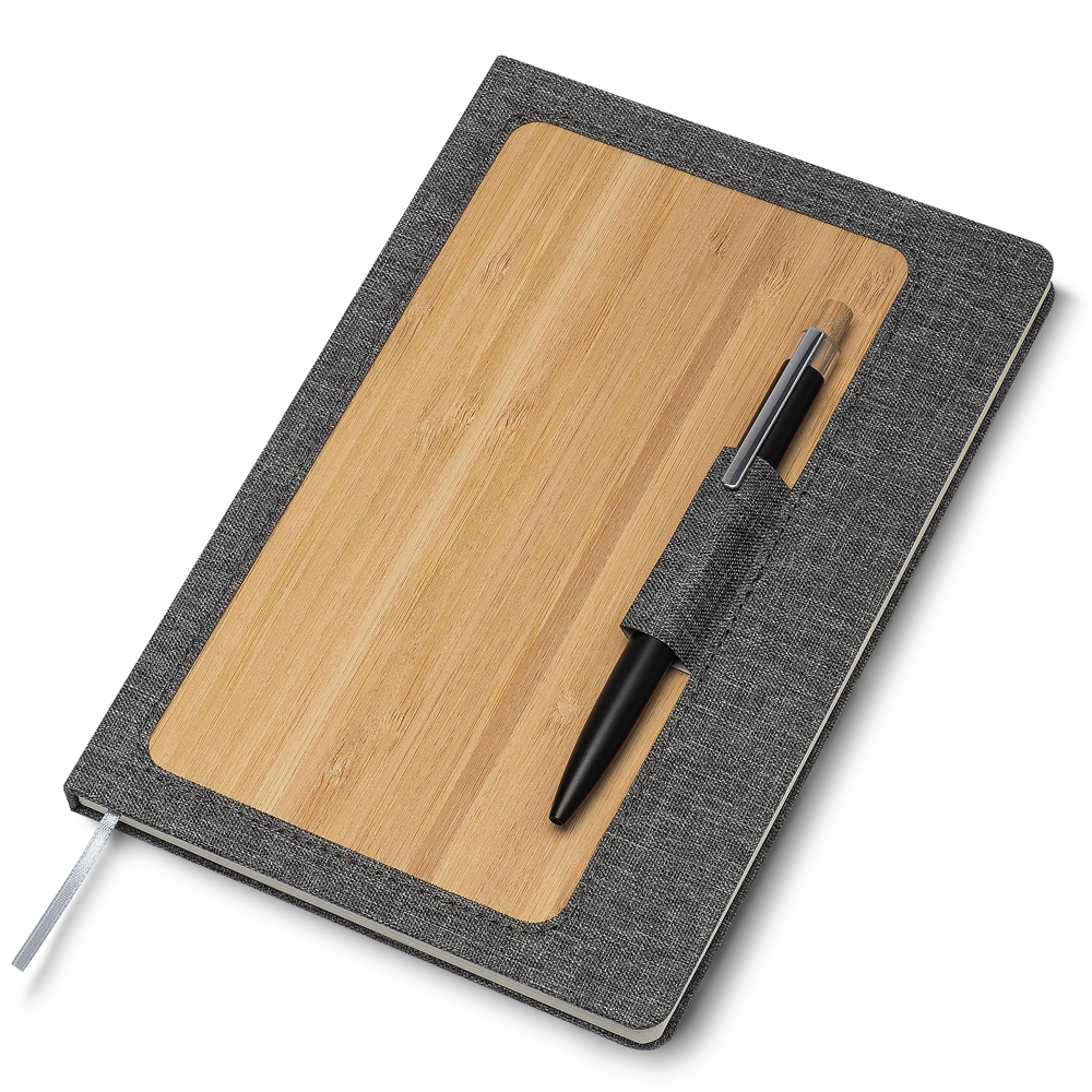 Caderno A5 Capa em RPET e Bambu - Cinza personalizado