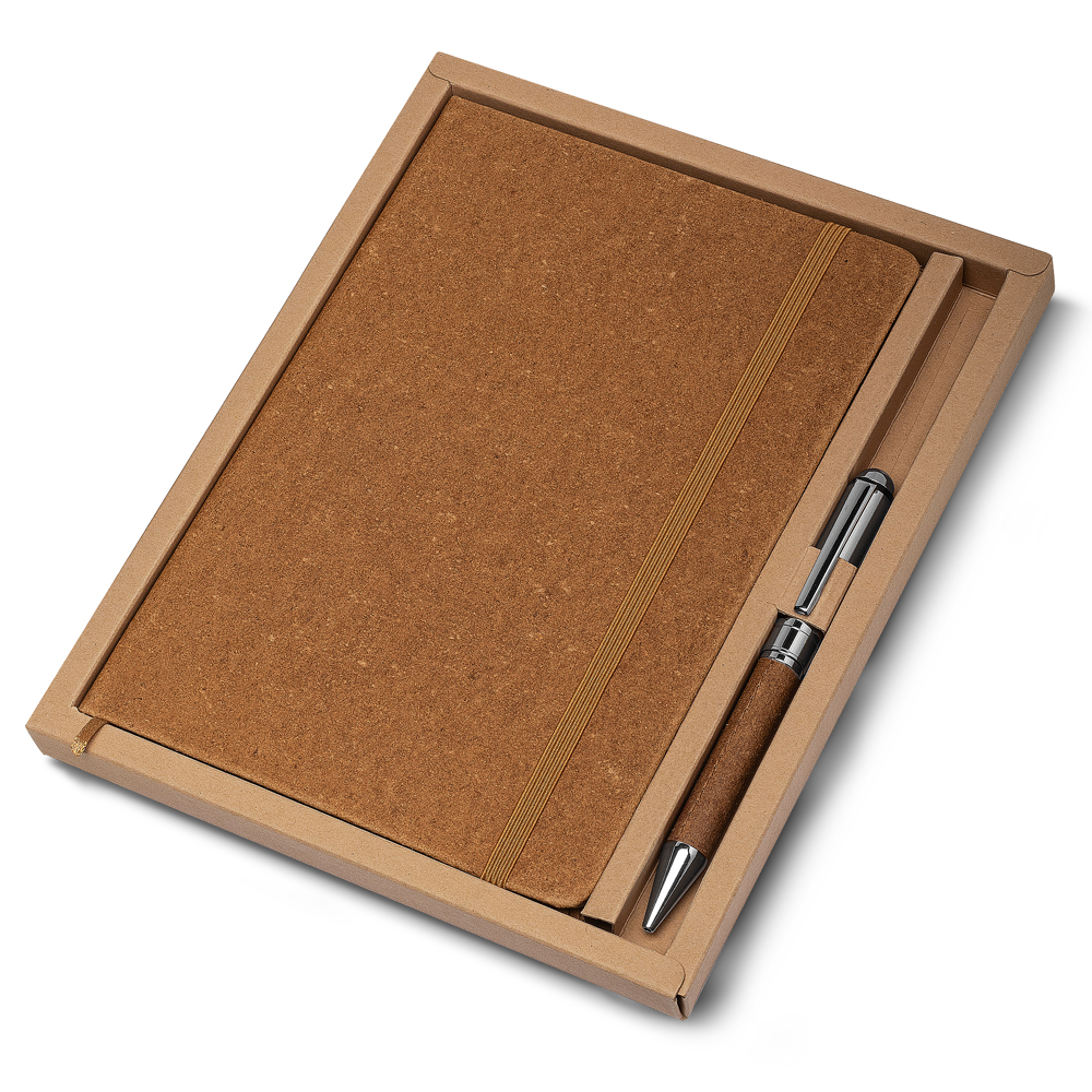 Kit Escritório A5 Capa em Couro Reciclado e Caneta Metalica - Marrom personalizado