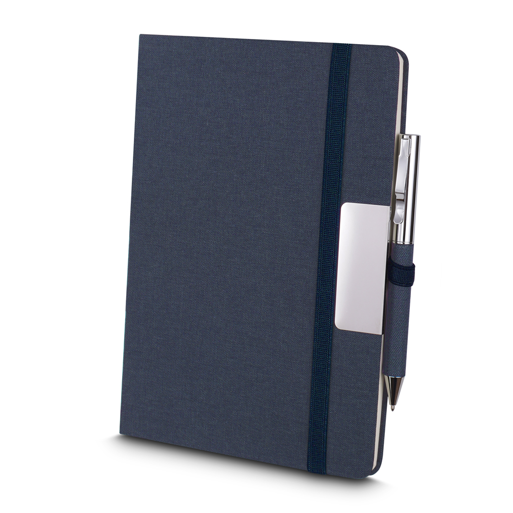 Kit Escritório A5 Capa em RPET e Caneta Metalica - Azul personalizado