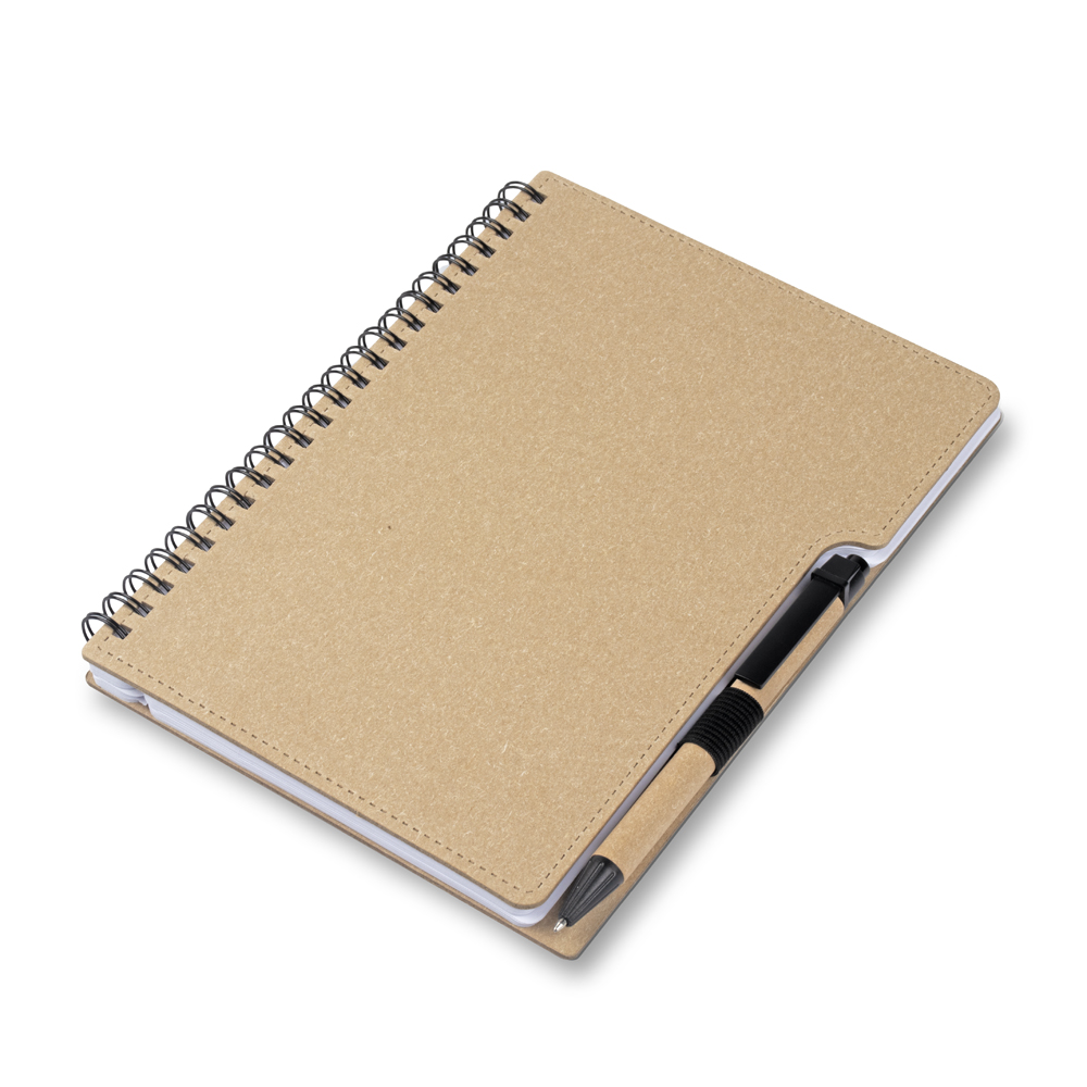 Caderno A5 Capa em Papelão Reciclado c/ Caneta - Bege personalizado
