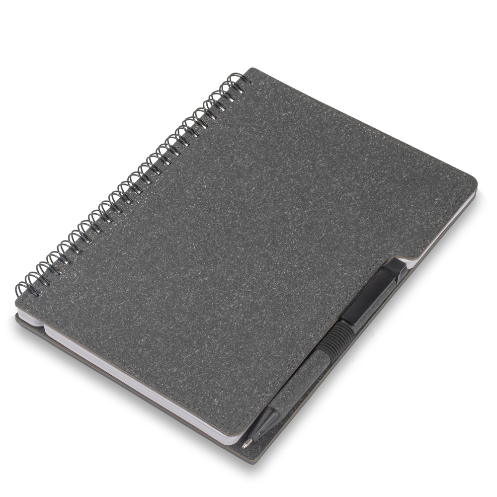 Caderno A5 Capa em Papelão Reciclado c/ Caneta - Preto personalizado
