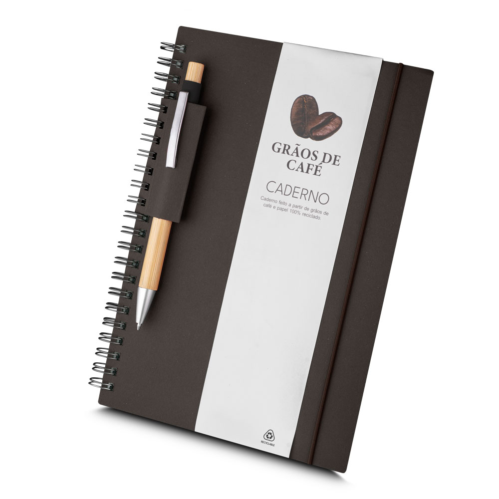 Caderno A5 Capa em Papel Reciclado - Café personalizado