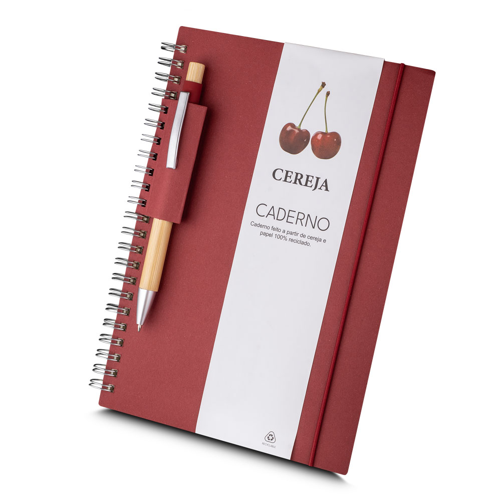 Caderno A5 Capa em Papel Reciclado - Cereja personalizado