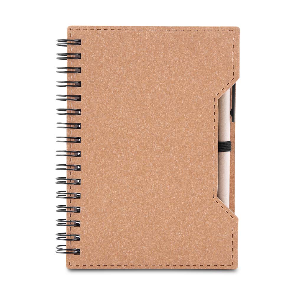 Caderno A6 capa em papelão reciclado com caneta - Kraft personalizado