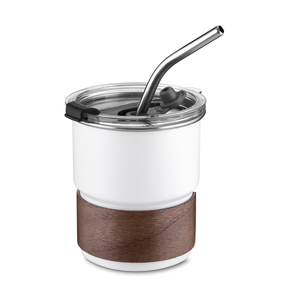 Copo em inox com canudo - Branco, 250ml personalizado