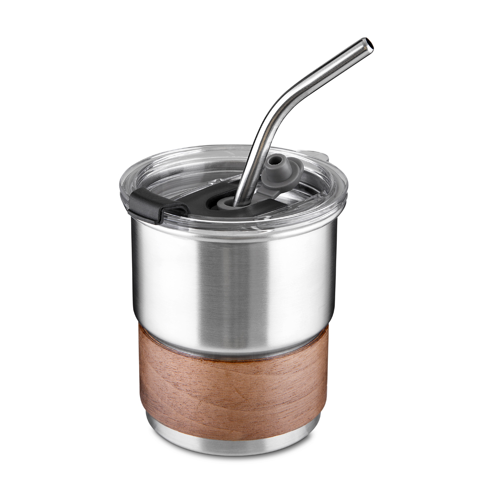 Copo em inox com canudo - Prata, 250ml personalizado
