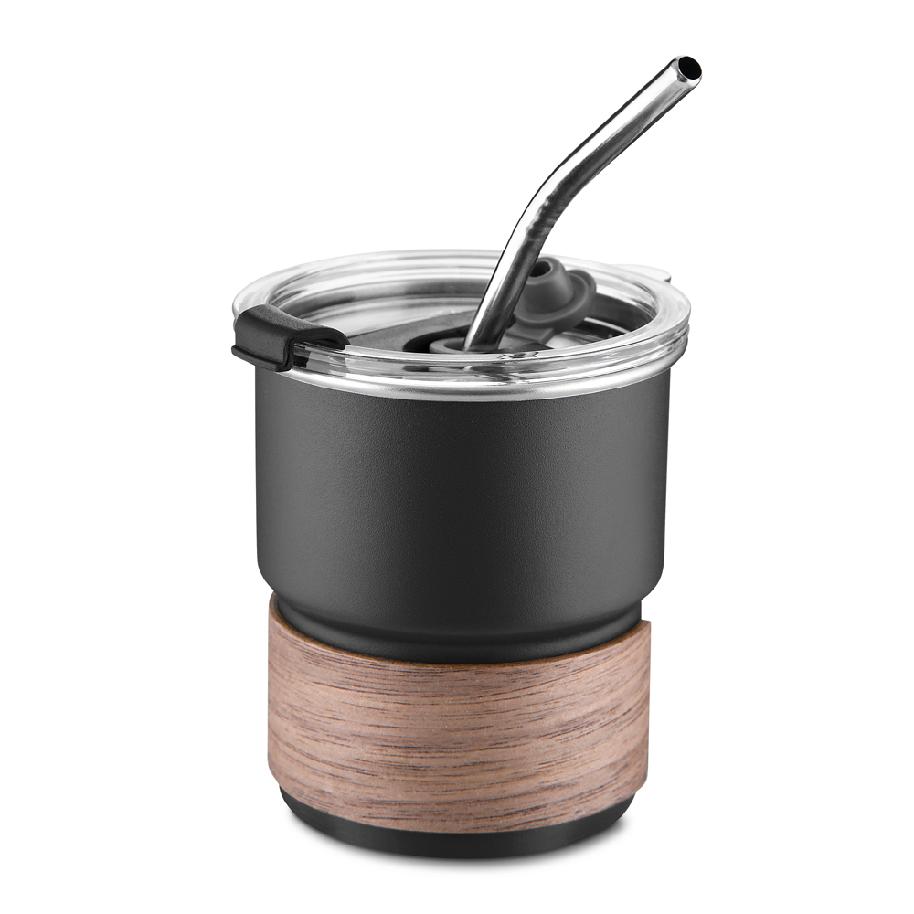 Copo em inox com canudo - Preto, 250ml personalizado