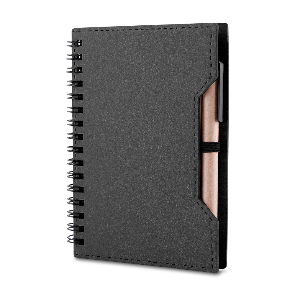 Caderno A6 capa em papelão reciclado com caneta - Preto personalizado