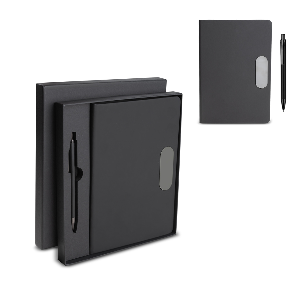 Kit escritório A5 em PU e Caneta Metalica - Preto personalizado