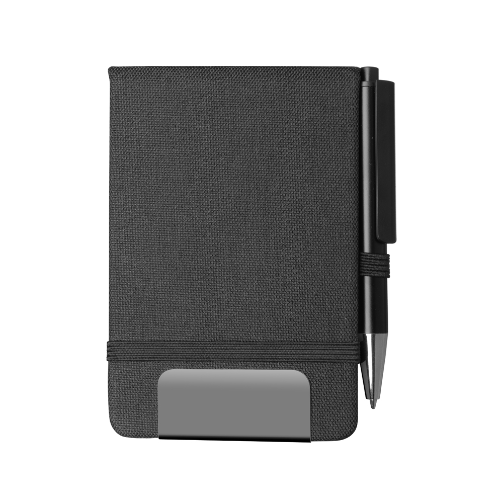 Mini caderno A6 em RPET com caneta - Preto personalizado
