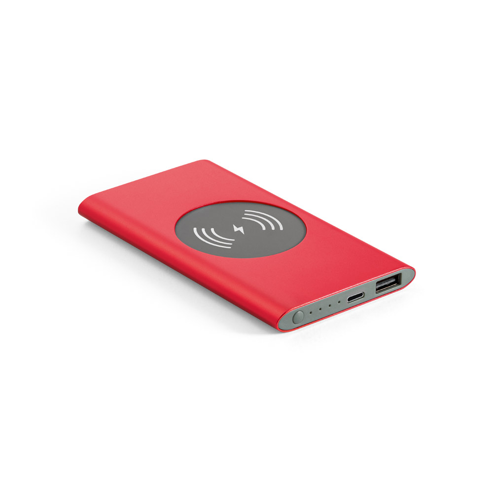 11104. Bateria portátil e carregador por indução em alumínio com bateria de polímero de lítio 4'000 mAh personalizado