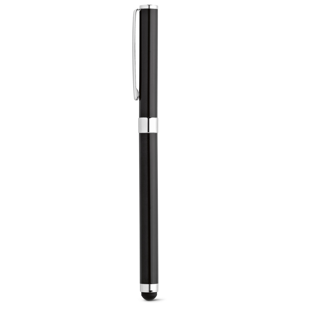 TOUCH. Caneta roller em metal com corpo brilhante e escrita em preto personalizado