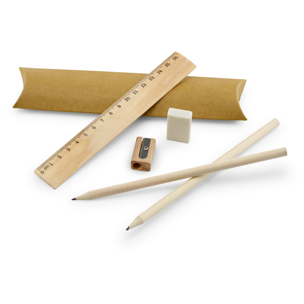 RHOMBUS. Kit de escrita: régua, lápis de grafite, borracha e apontador personalizado