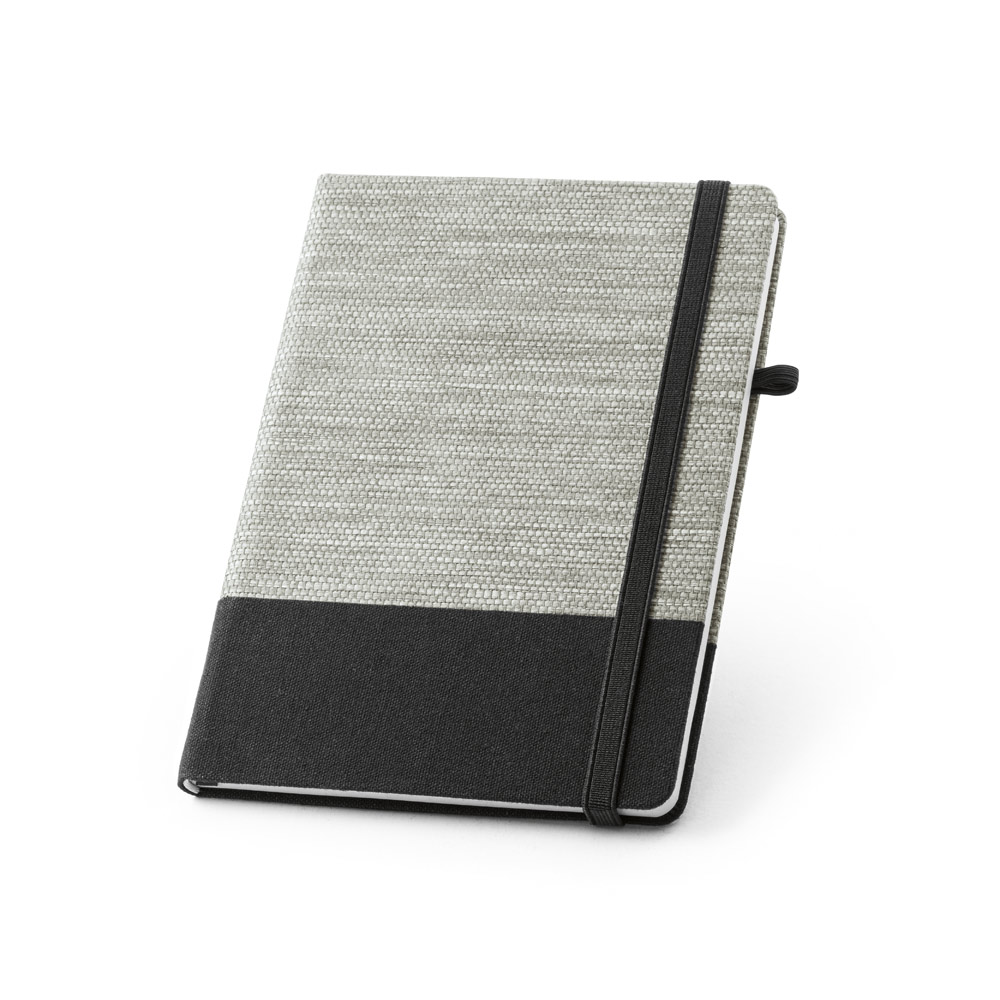 ROUSSEAU II. Caderno A5 de capa dura em palha e algodão canvas, com páginas pautadas personalizado