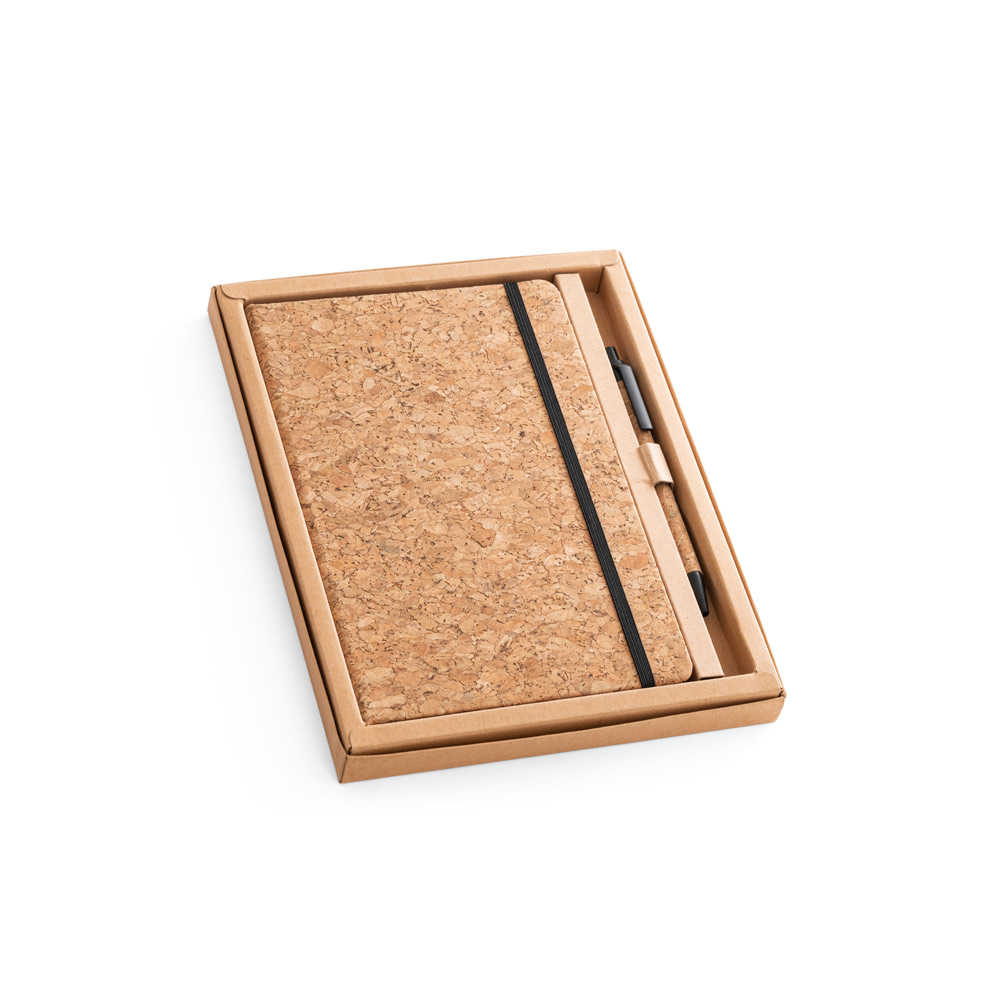 FREUD II. Conjunto de caderno A5 e caneta esferográfica em cortiça personalizado