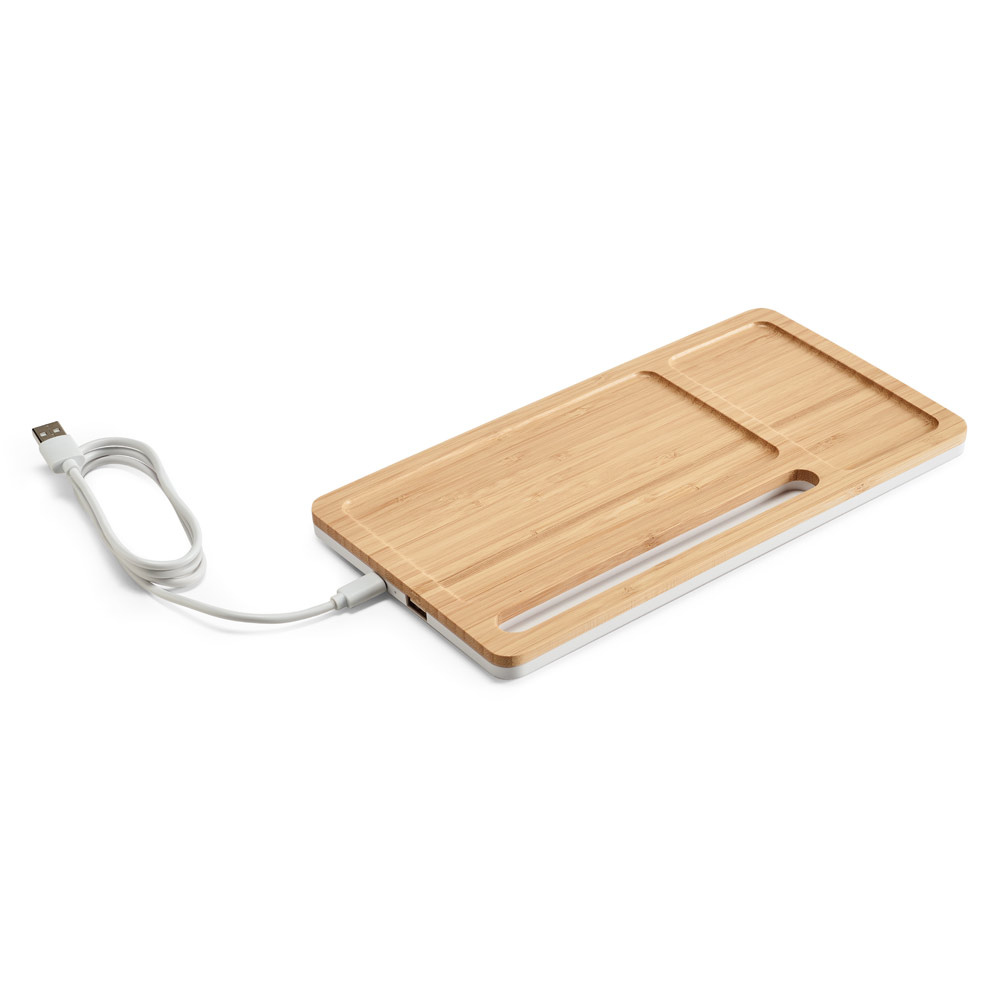 MOTT II. Organizador de secretária (mesa) em bambu e ABS com carregador por indução super-rápido (15W) personalizado