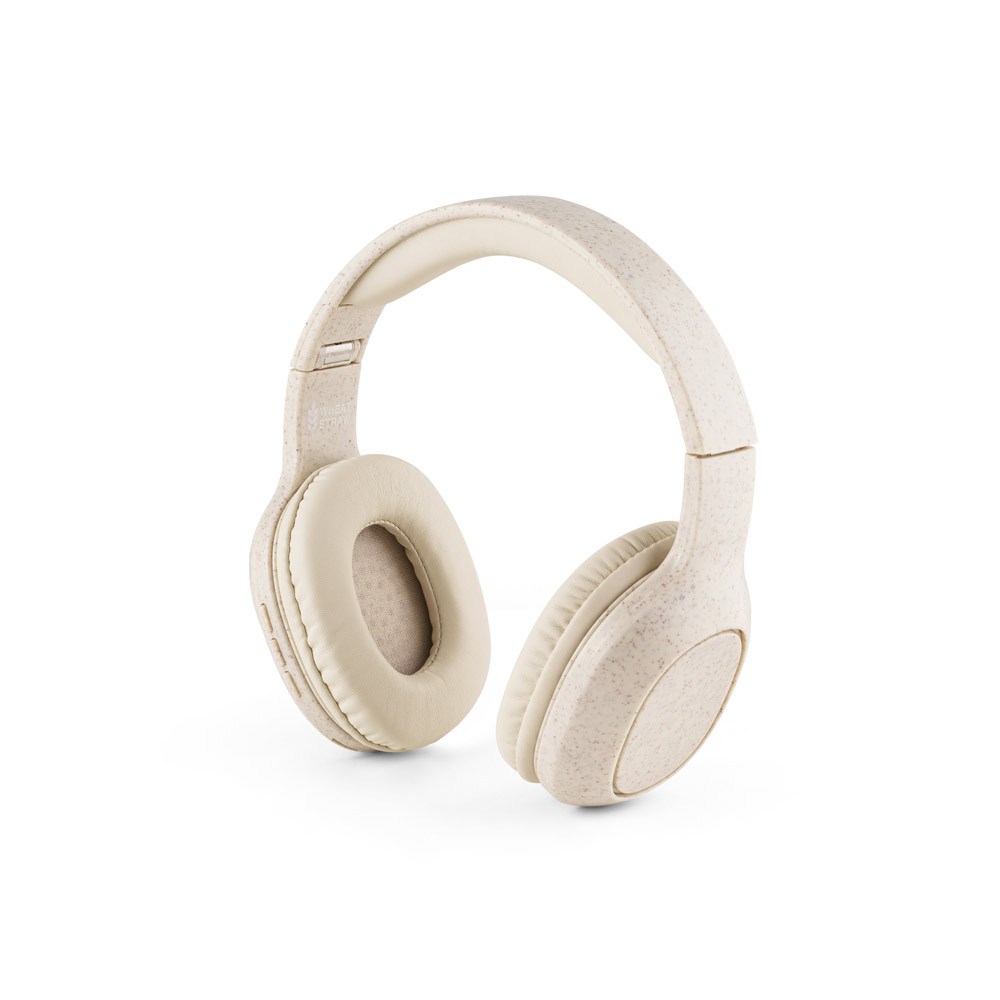 MARCONI. Fones de ouvido wireless dobráveis com autonomia de 13h (400 mAh), em fibra de palha de trigo e ABS personalizado