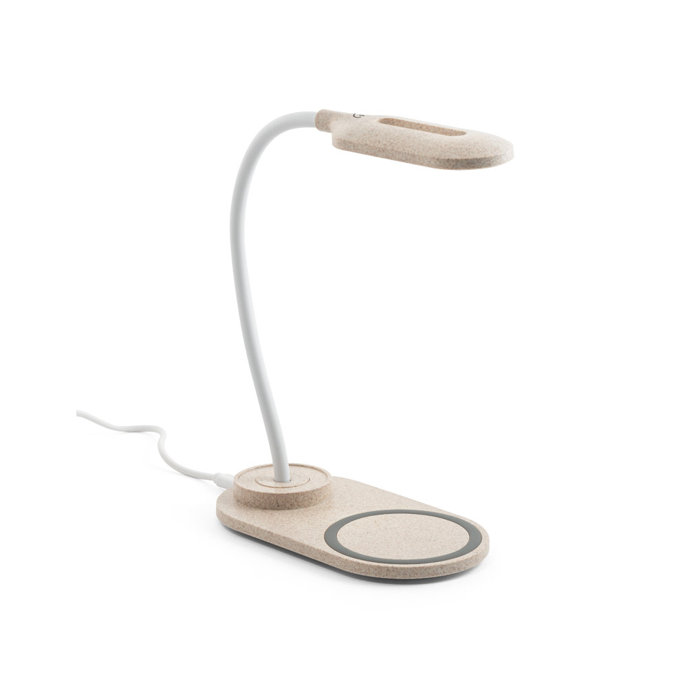 LEZZO. Luminária de mesa com carregador por indução super-rápido (15W), em ABS e fibra de palha de trigo personalizado