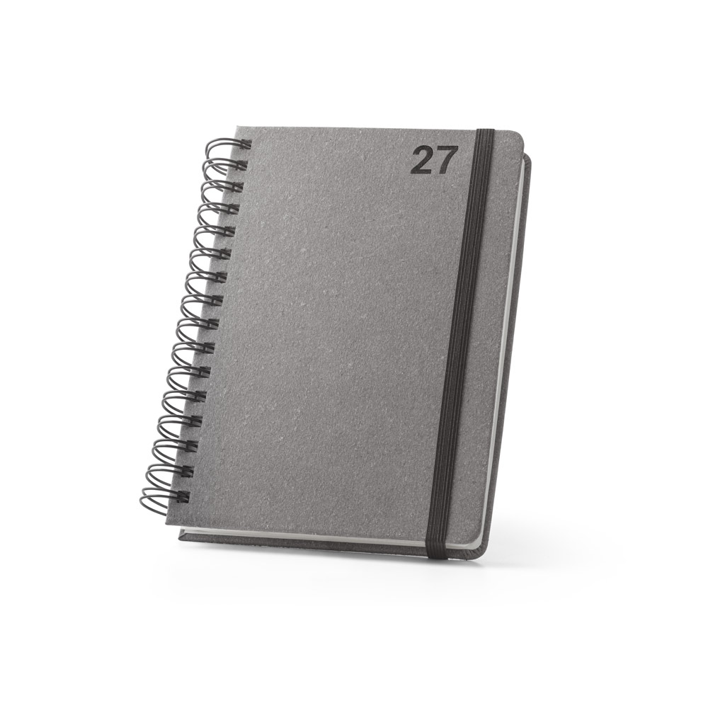 SIMMEL A5. Agenda A5, com argolas, em pele (58% reciclada) personalizado