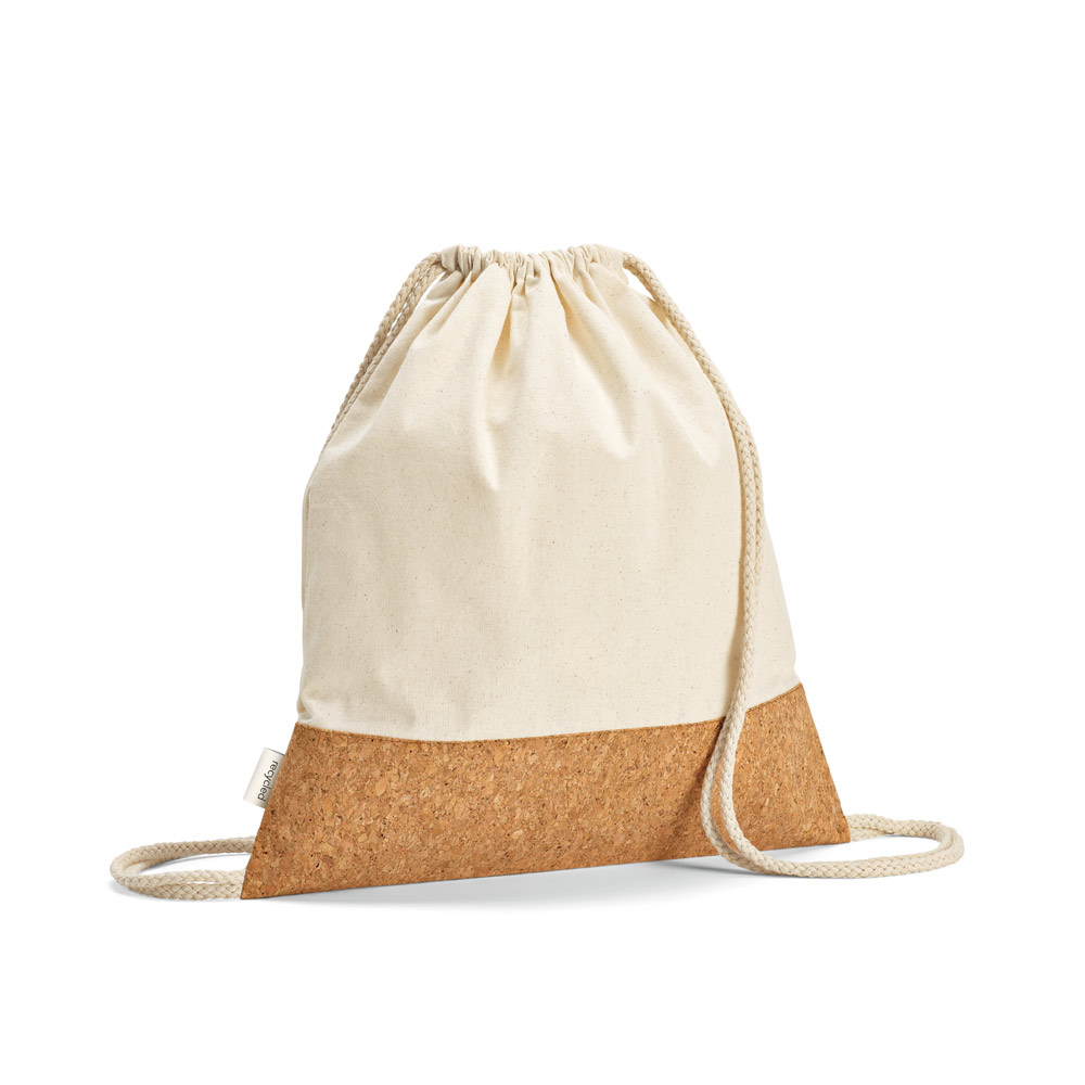 MANAUS BPACK. Sacola tipo mochila em 70% algodão reciclado e 30% poliéster reciclado (180g/m²) com base em cortiça personalizado
