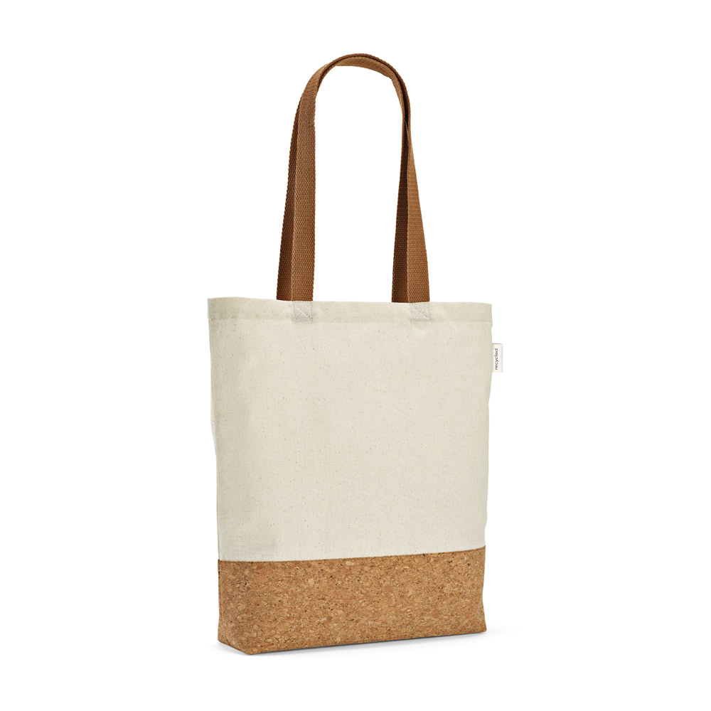 MANAUS. Sacola em 70% algodão reciclado e 30% poliéster reciclado (180 g/m²) com fundo em cortiça personalizado