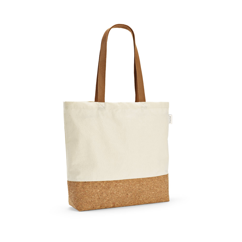 MANAUS CASUAL. Sacola em 70% algodão reciclado e 30% poliéster reciclado (220 g/m²) com fundo em cortiça personalizado