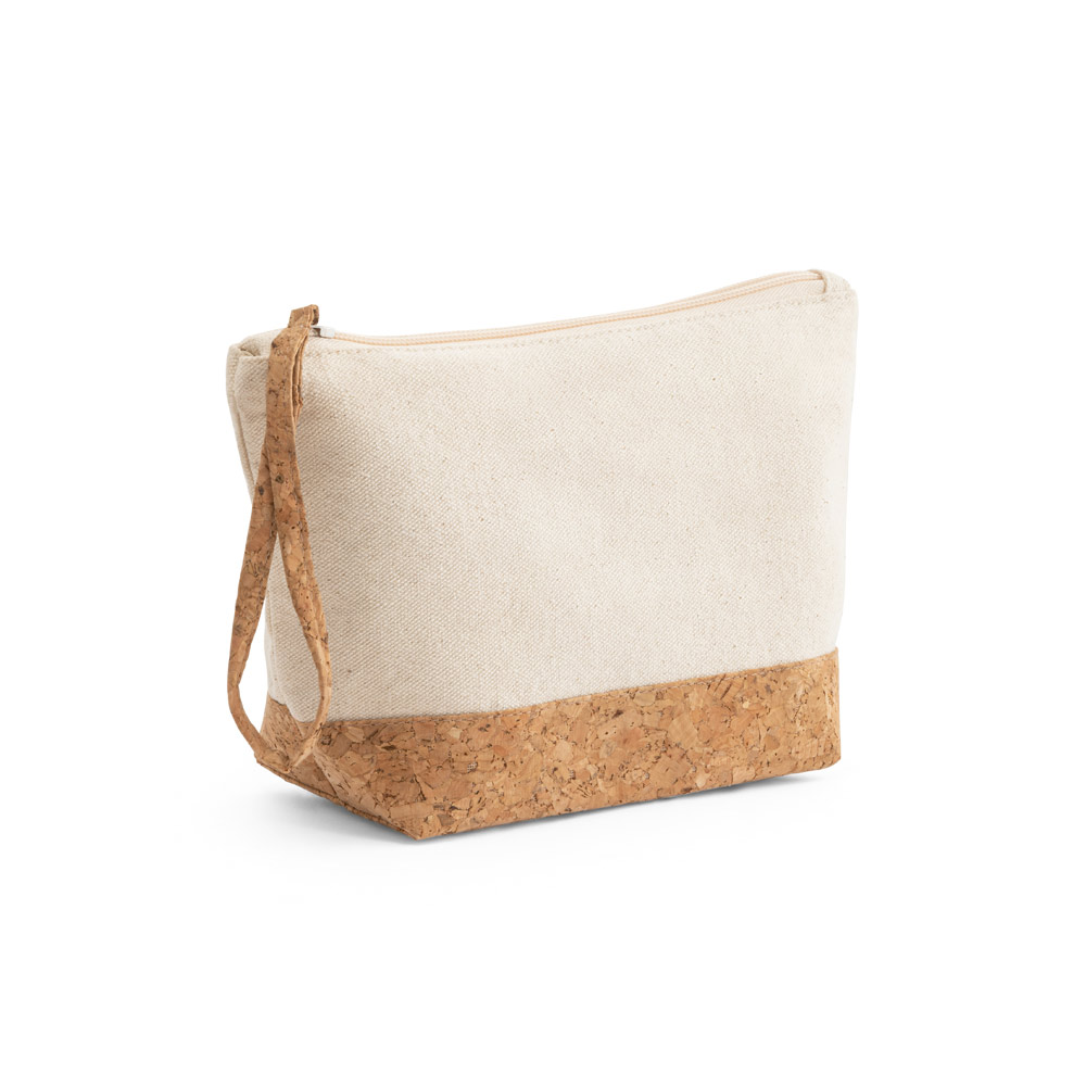 BLANCHETT. Bolsa de cosméticos 100% de algodão (280 g/m²) com detalhes em cortiça personalizado