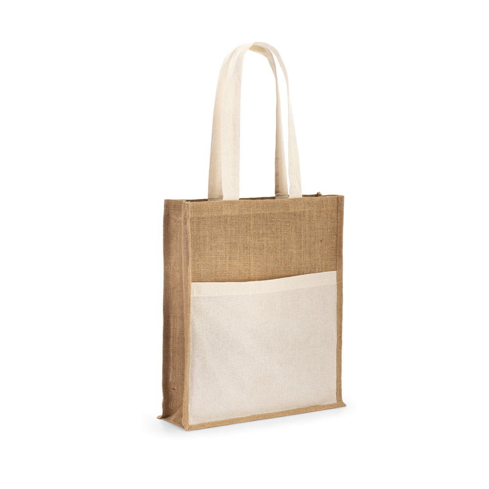 BRAGA. Sacola em 100% juta (240 g/m²) e bolso em 100% algodão (140 g/m²) personalizado