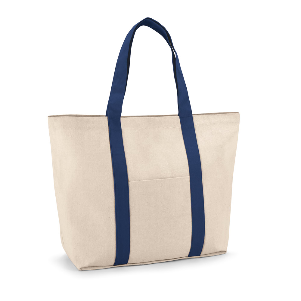 VILLE. Sacola 100% algodão canvas (280 g/m²) com bolso frontal, bolso interior e fecho magnético personalizado