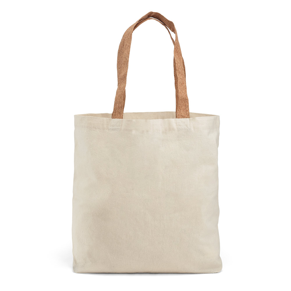 FERIA. Sacola 100% algodão (180 g/m²) com alças em cortiça e bolso interior personalizado