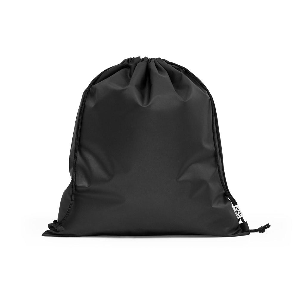 PEMBA. Sacola tipo mochila em poliéster reciclado 190T, produzida a partir de plástico reciclado personalizado