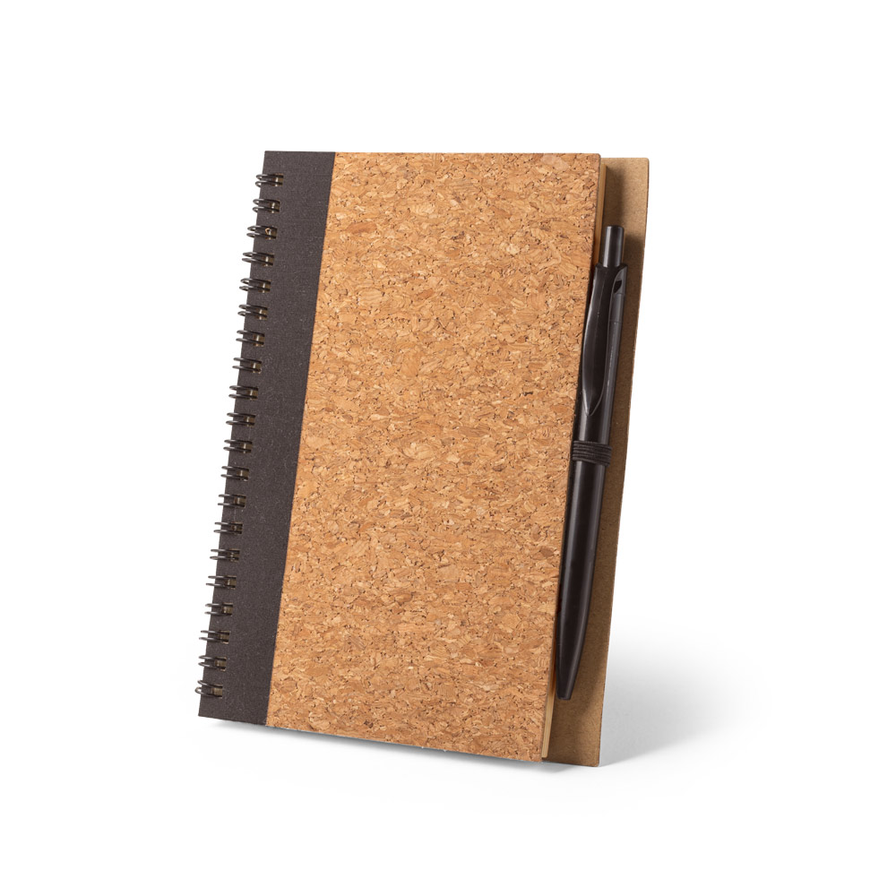VICENTE. Caderno B6 de capa dura em cortiça e PET 100% reciclado, com páginas lisas recicladas personalizado