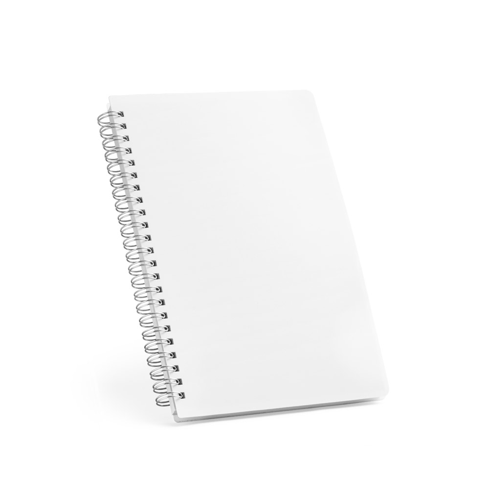 COBEN. Caderno A5 de capa flexível em PP, com tratamento antibacteriano e páginas pautadas recicladas personalizado