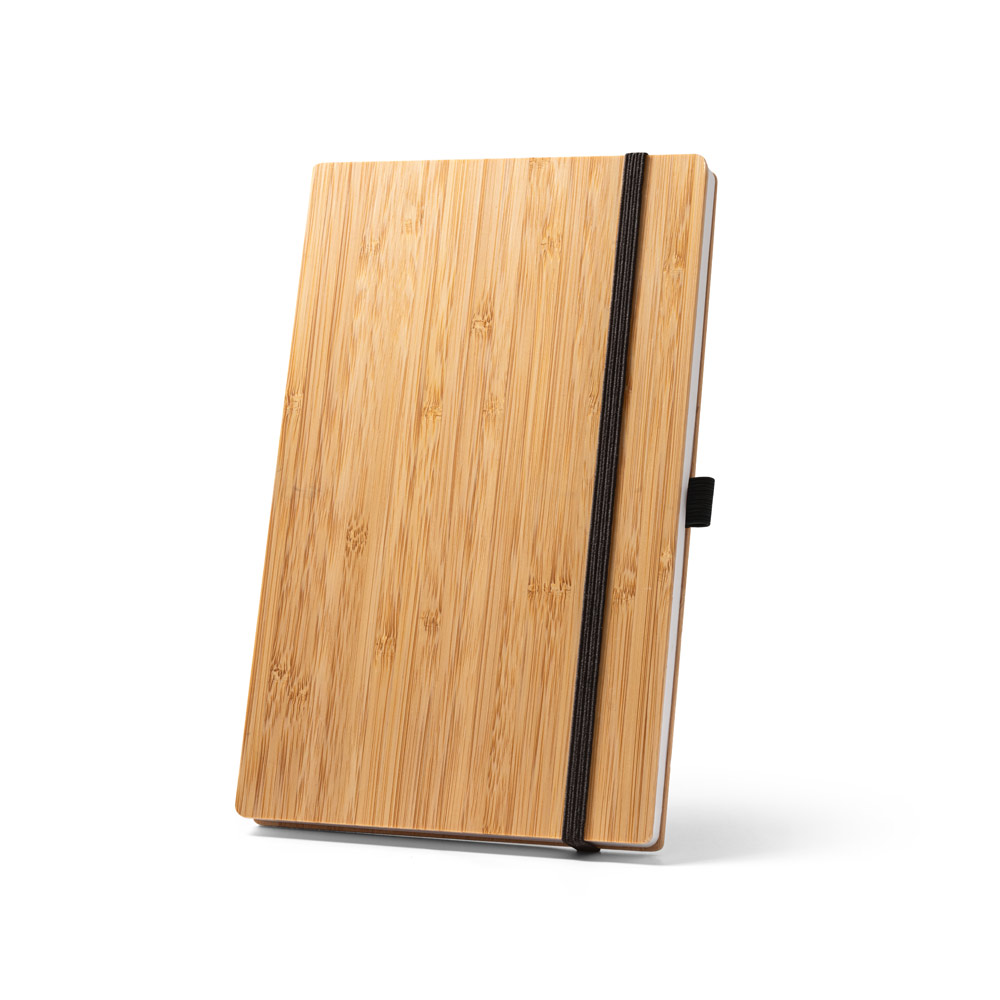 BUARQUE POCKET. Caderno de bolso com capa e contracapa em placa de bambu e lombada em poliéster 100% reciclado, com páginas lisas recicladas personalizado