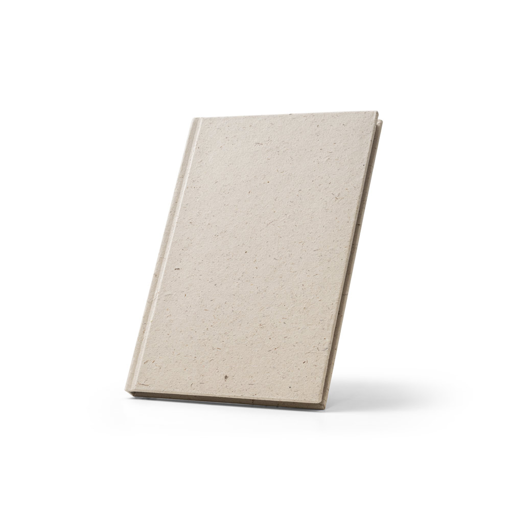 TUSKS. Caderno A5 em matéria orgânica de elefante (95%) e algodão de trapo (5%), com páginas pautadas recicladas personalizado