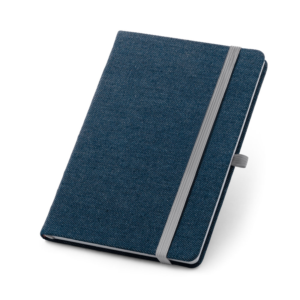 DENIM. Caderno A5 de capa dura em tecido tipo jeans com páginas pautadas personalizado