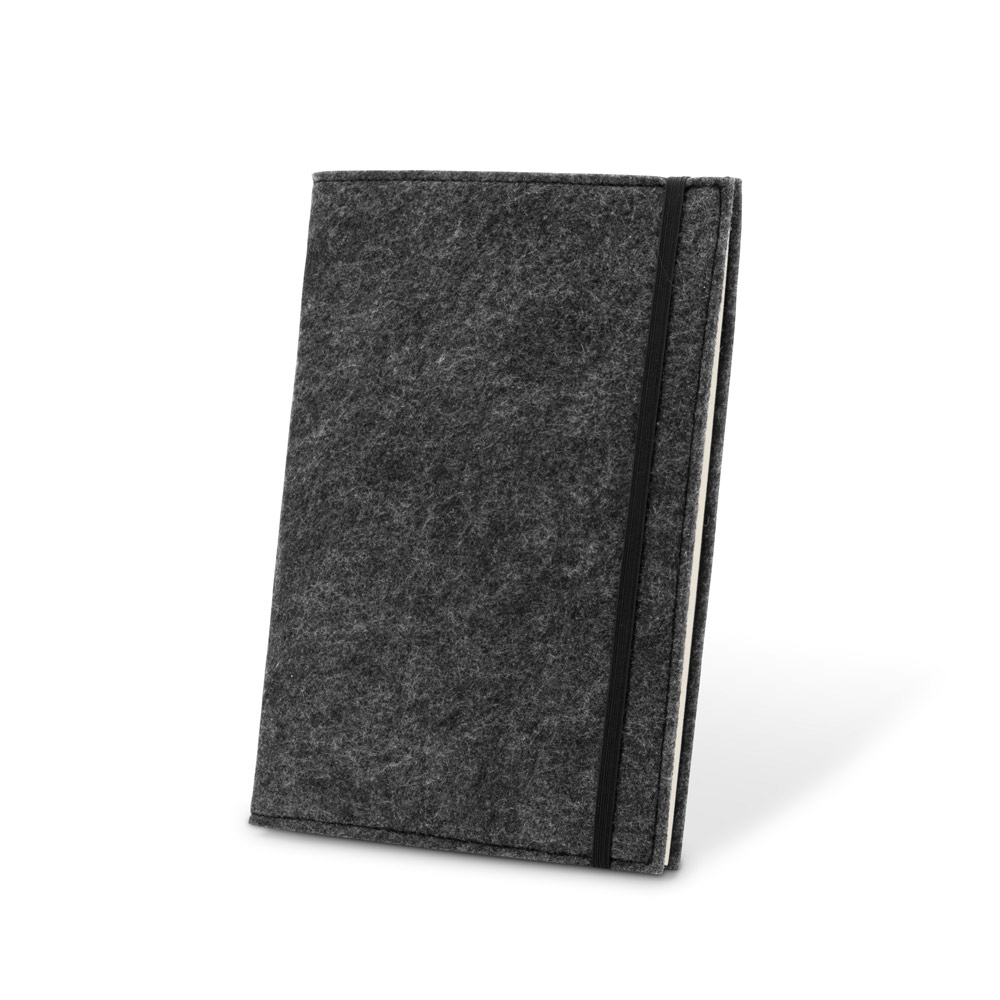 BALDWIN. Caderno A5 com capa em feltro 100% reciclado, com páginas pautadas recicladas personalizado